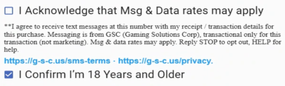 Close-up screenshot of the opt-in disclaimer